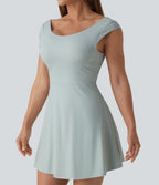 Airy Boat Neck Backless Mini 2-in-1 InstantCool Dance Active Dress with Pockets — Fairest Jade — view 8