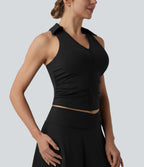 Airy Racerback Ruched InstantCool Tennis Sports Top — Black — view 6