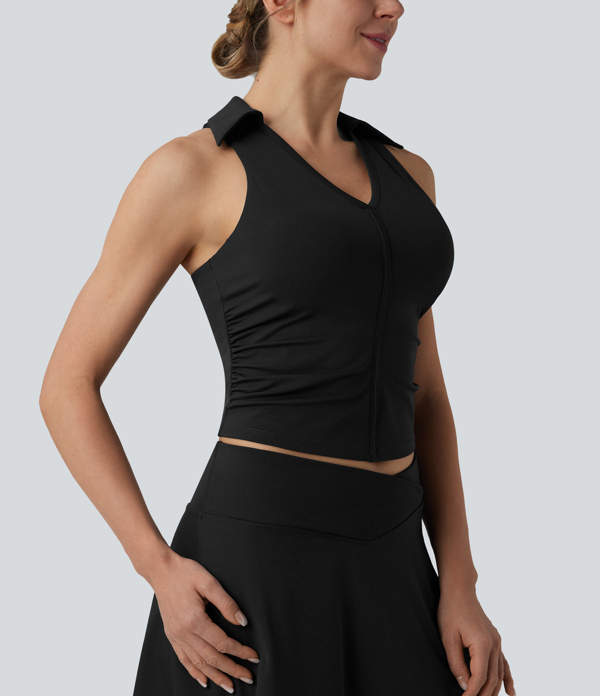 Airy Racerback Ruched InstantCool Tennis Sports Top — Black — view 6