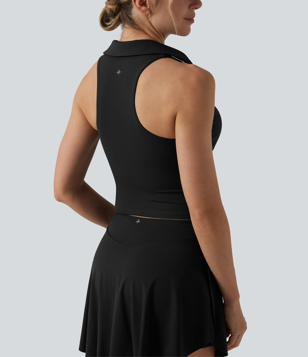 Airy Racerback Ruched InstantCool Tennis Sports Top — Black — view 7