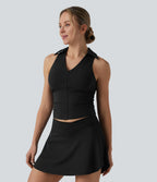 Airy Racerback Ruched InstantCool Tennis Sports Top — Black — view 3