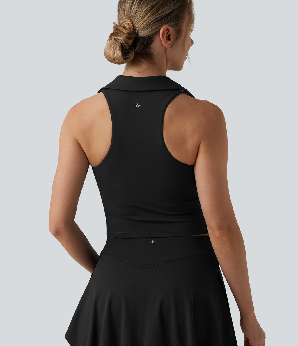 Airy Racerback Ruched InstantCool Tennis Sports Top — Black — view 5