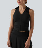 Airy Racerback Ruched InstantCool Tennis Sports Top — Black — view 1