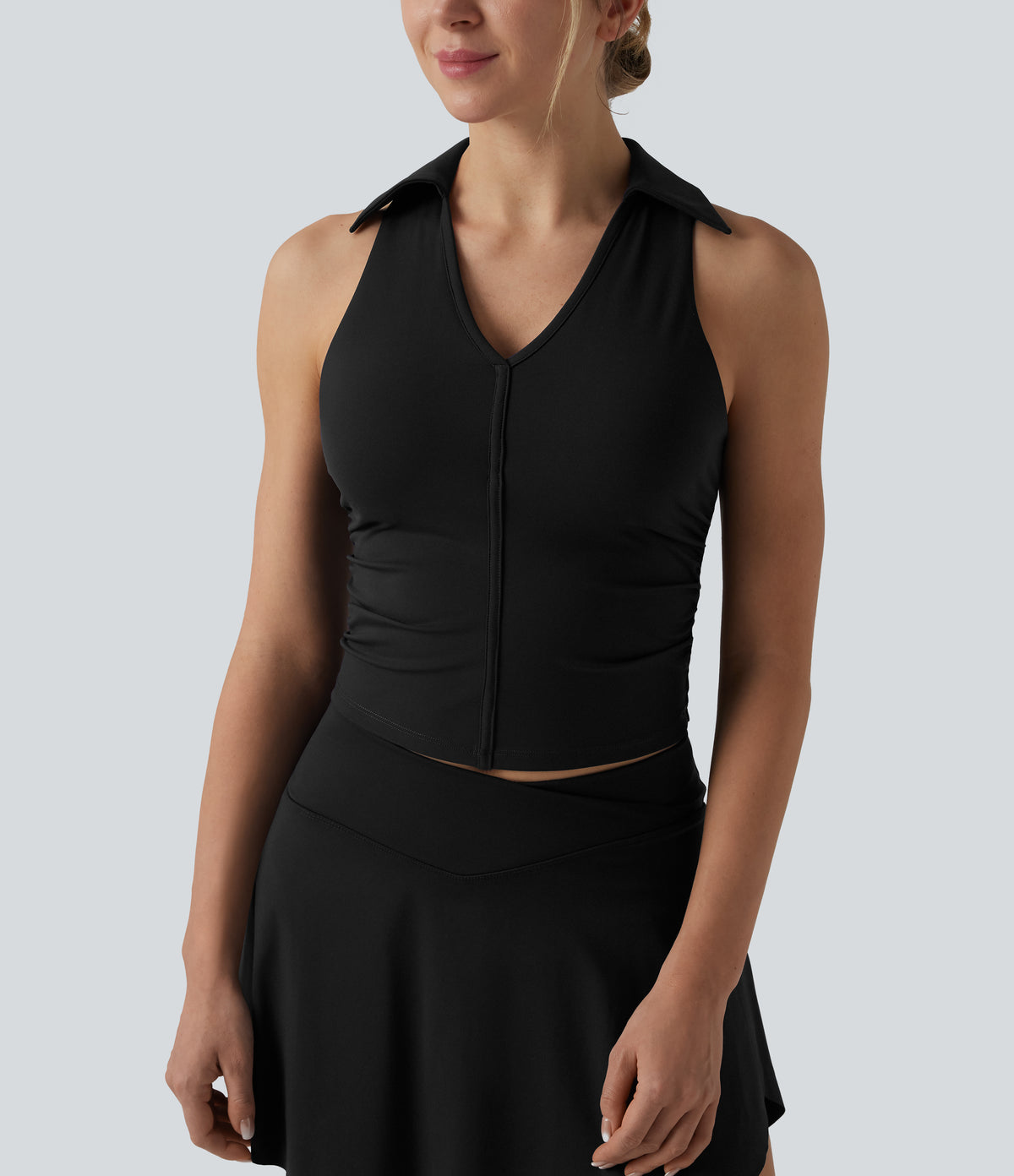 Airy Racerback Ruched InstantCool Tennis Sports Top — Black — view 1