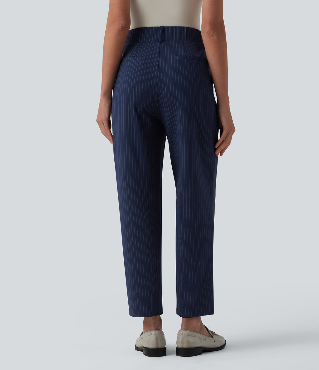 High Waisted Tapered Stripe Work Trousers with Pockets — Deep Current — view 2