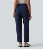 High Waisted Tapered Stripe Work Trousers with Pockets — Deep Current — view 2