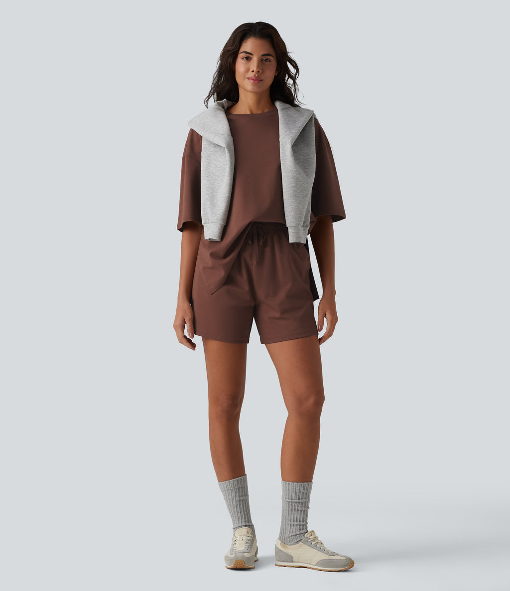 Round Neck Half Sleeve Oversize Quick Dry Casual Cotton T-Shirt — Root Beer — view 5
