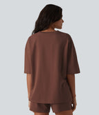 Round Neck Half Sleeve Oversize Quick Dry Casual Cotton T-Shirt — Root Beer — view 2