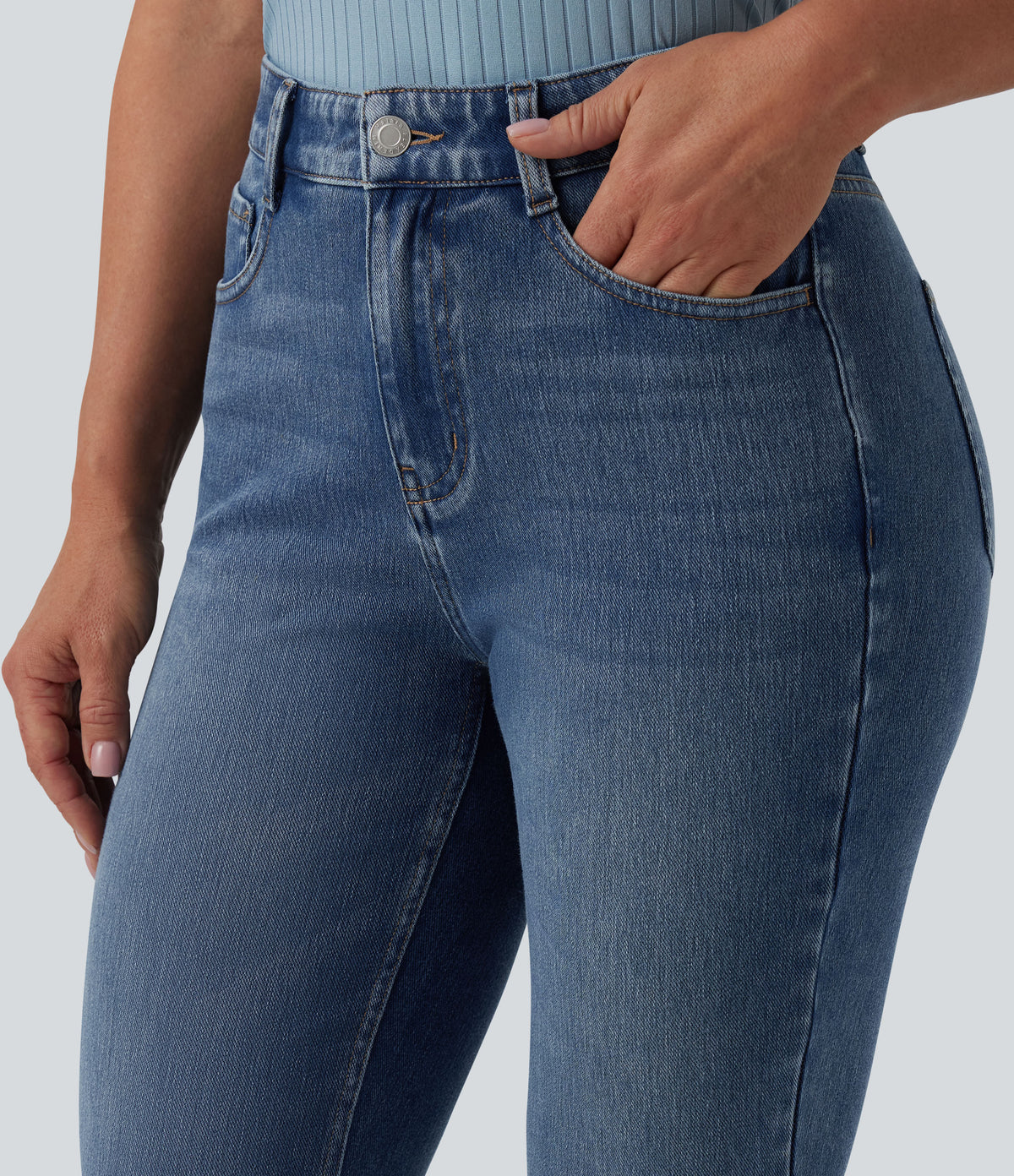 Mid Rise Bootcut Casual Jeans with Pockets — Tide Blue Denim — view 4