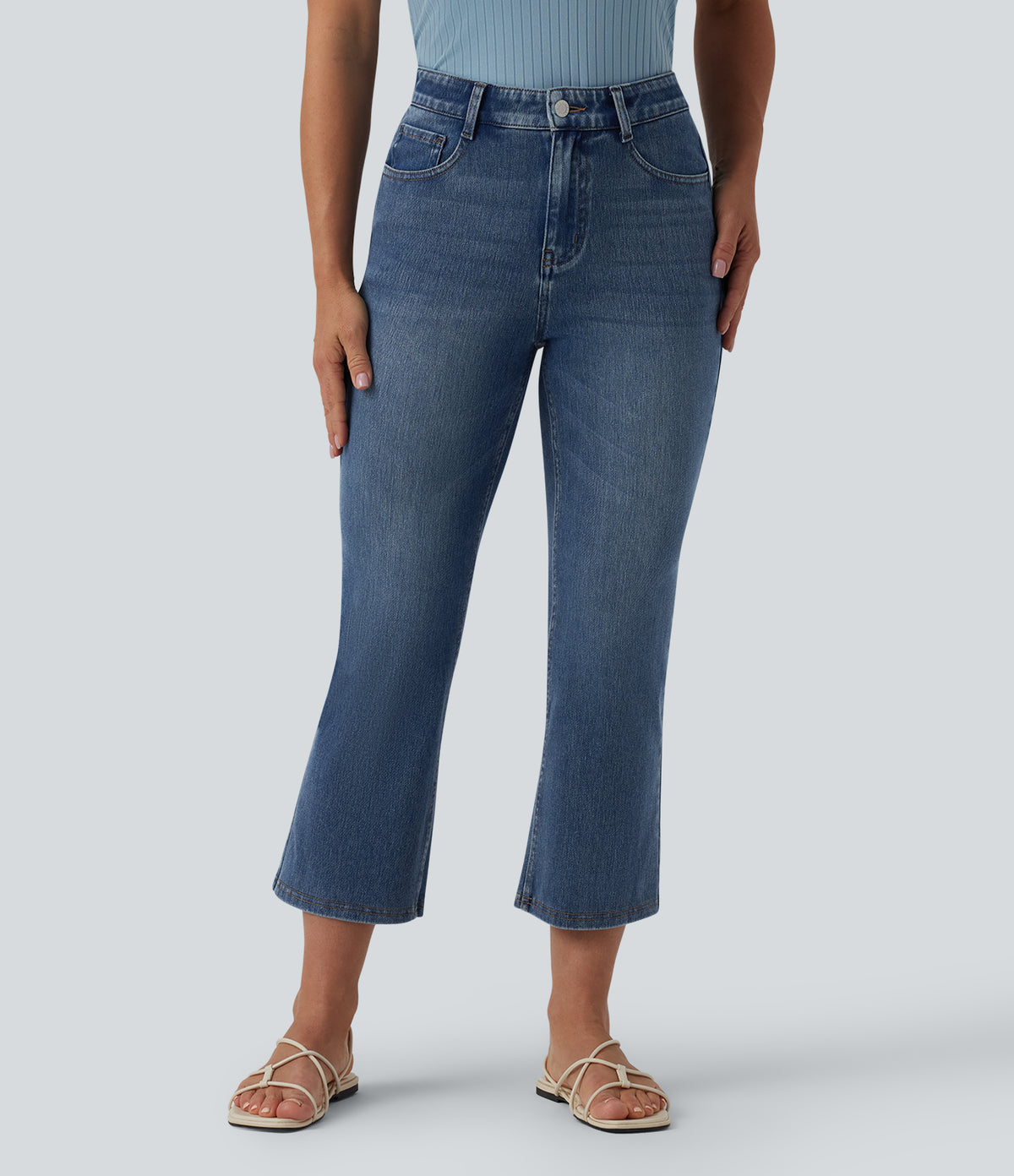 Mid Rise Bootcut Casual Jeans with Pockets — Tide Blue Denim — view 1