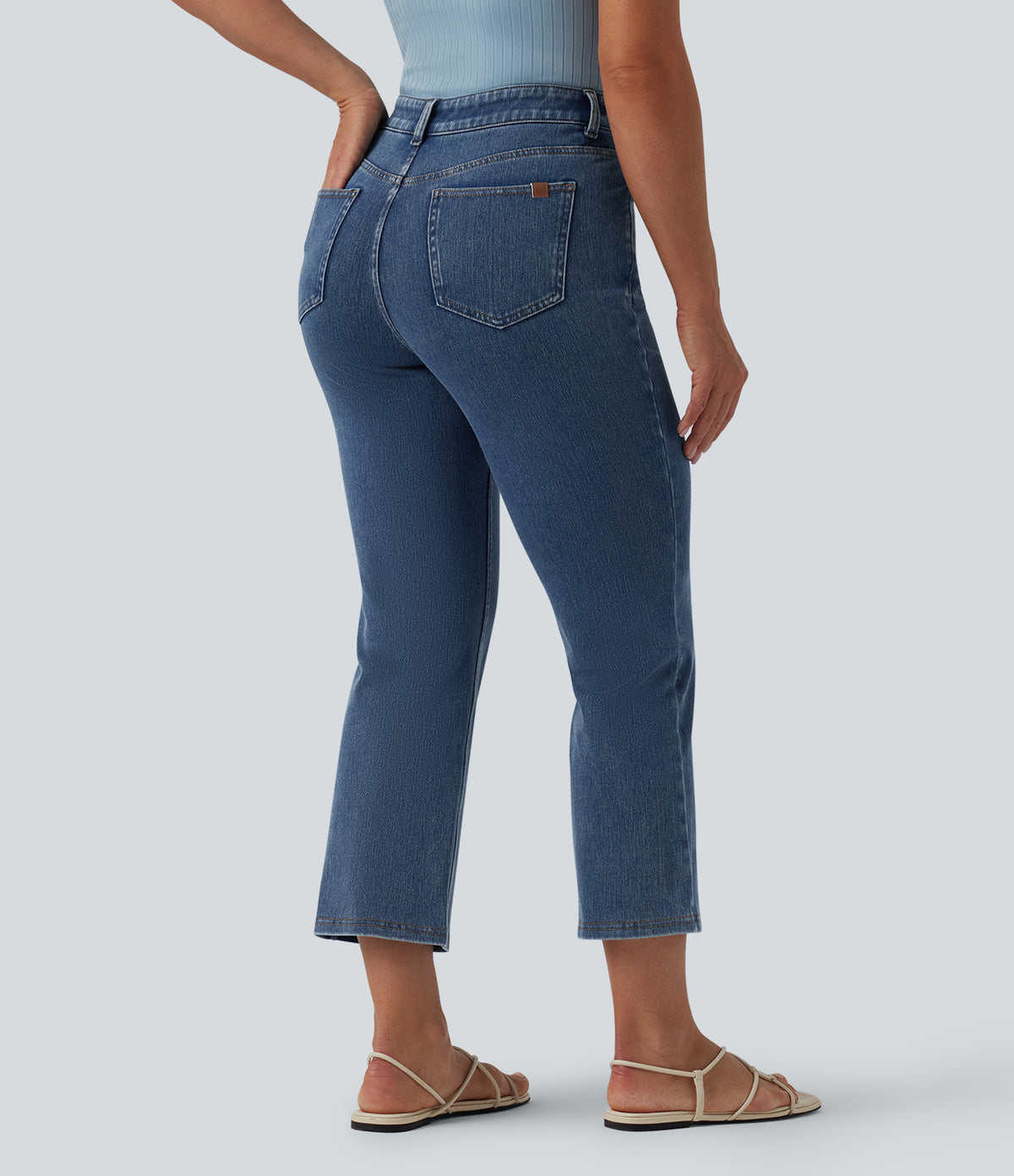 Mid Rise Bootcut Casual Jeans with Pockets — Tide Blue Denim — view 2