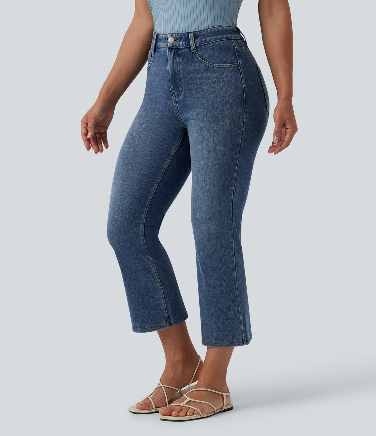 Mid Rise Bootcut Casual Jeans with Pockets — Tide Blue Denim — view 3