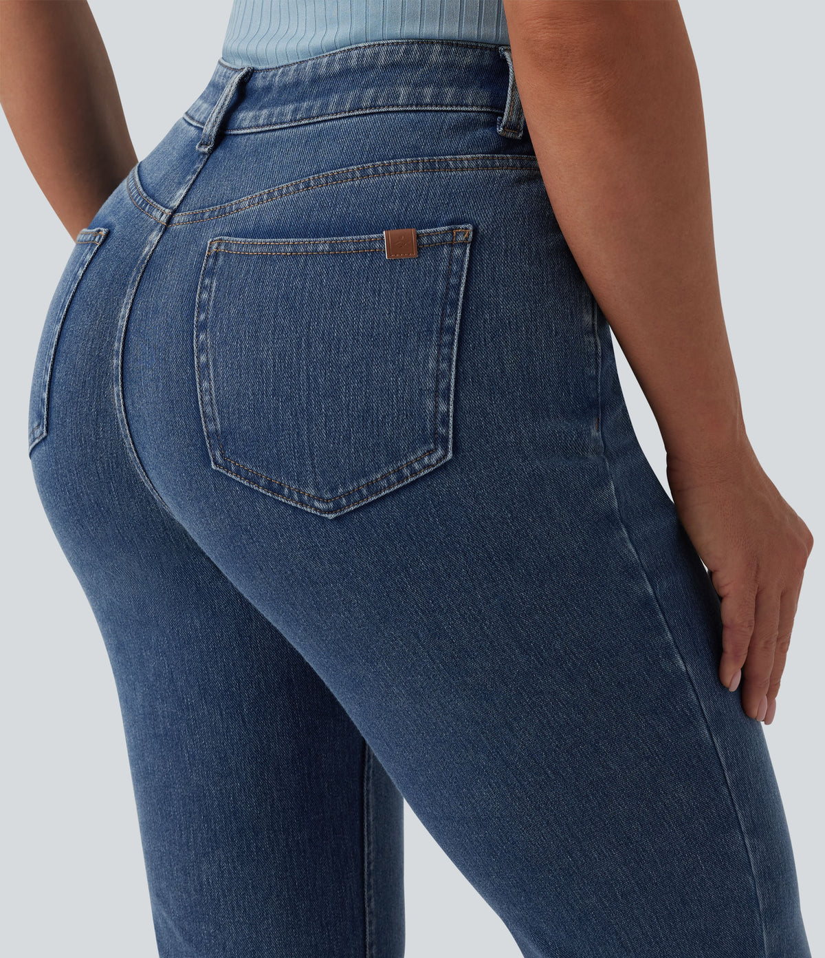 Mid Rise Bootcut Casual Jeans with Pockets — Tide Blue Denim — view 5