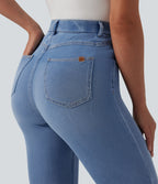 High Waisted Tummy Control Casual Jeans with Pockets — Blue Jasper Denim — view 5
