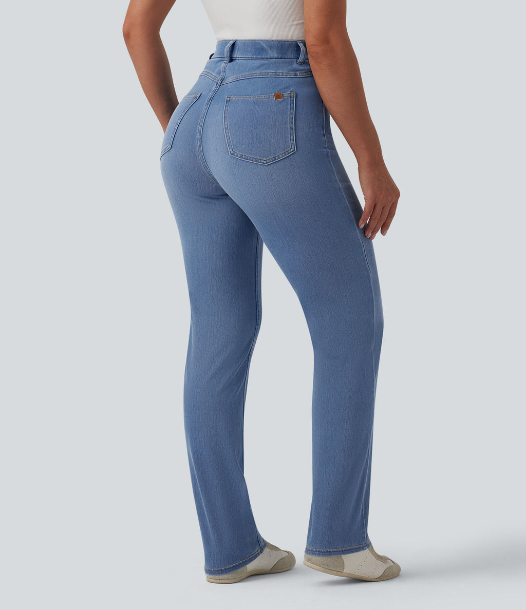 High Waisted Tummy Control Casual Jeans with Pockets — Blue Jasper Denim — view 2