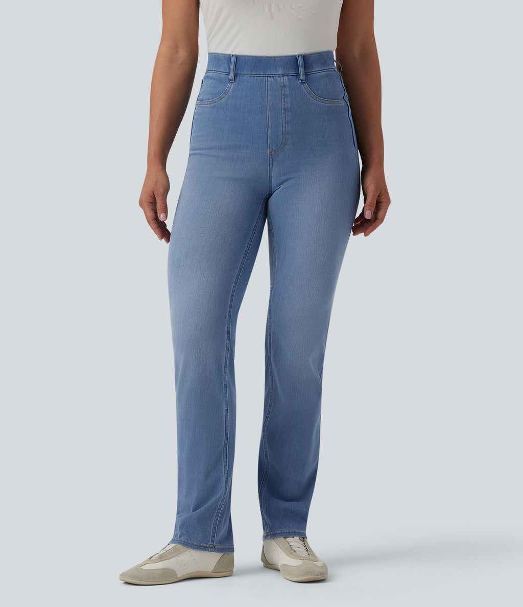 High Waisted Tummy Control Casual Jeans with Pockets — Blue Jasper Denim — view 3