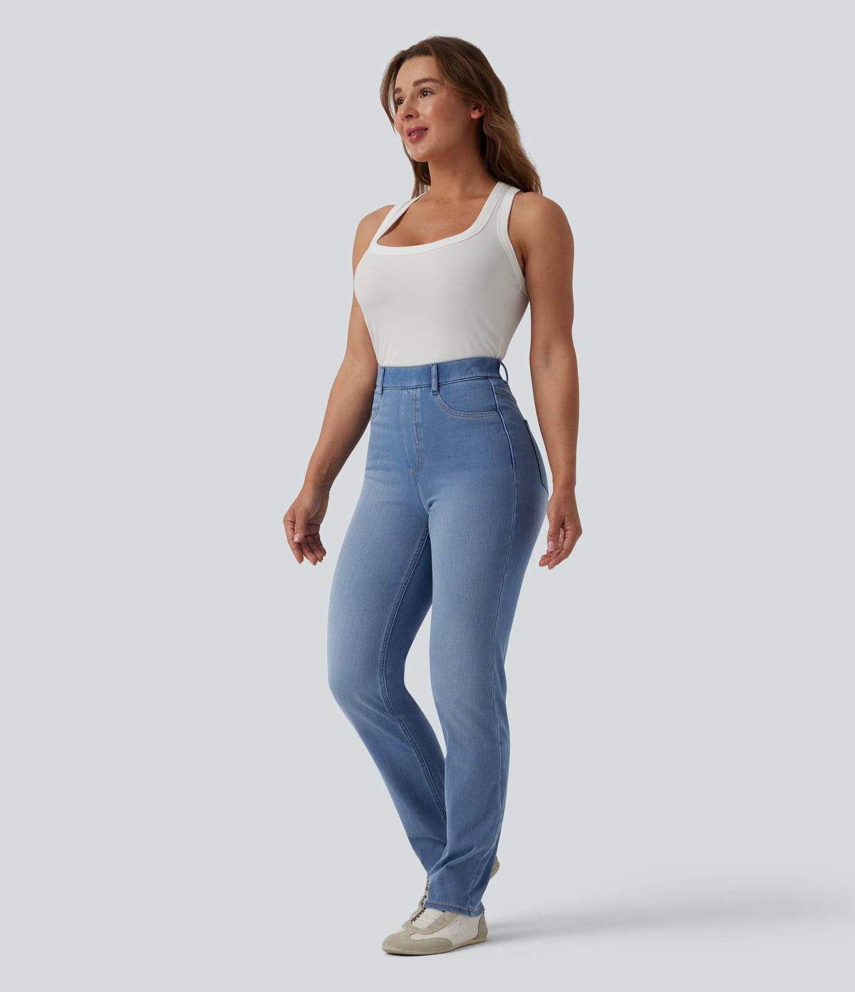 High Waisted Tummy Control Casual Jeans with Pockets — Blue Jasper Denim — view 6