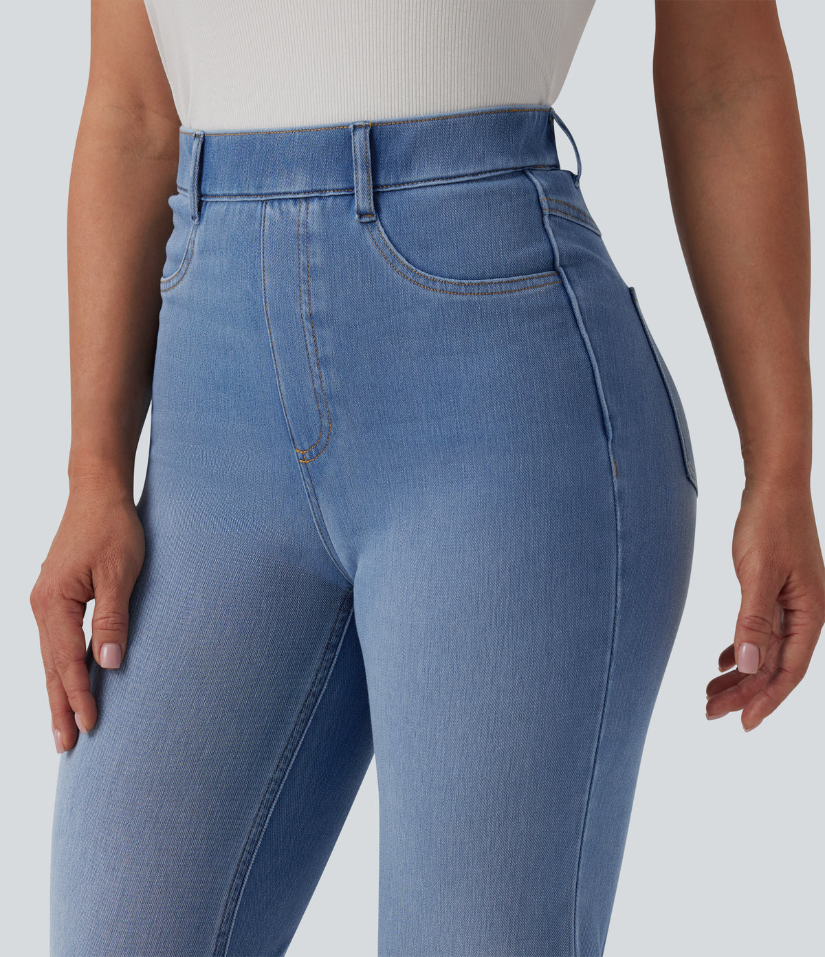High Waisted Tummy Control Casual Jeans with Pockets — Blue Jasper Denim — view 4