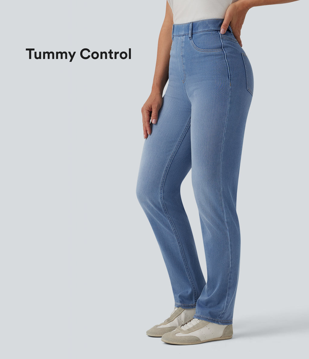 High Waisted Tummy Control Casual Jeans with Pockets — Blue Jasper Denim — view 1