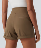 High Waisted Tummy Control Work Shorts 4'' with Pockets — Sepia — view 4