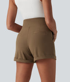 High Waisted Tummy Control Work Shorts 4'' with Pockets — Sepia — view 2