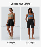High Waisted Tummy Control Yoga Bermuda Shorts 10'' with Pockets — Majolica Blue — view 2