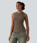 Round Neck Split Hem Ultra-slim Casual Tank Top — Shitake — view 4