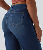 High Waisted Straight Leg Casual Jeans with Pockets — Estate Blue Denim — view 4