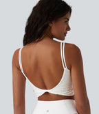 U Neck Lace Cropped Yoga Tank Top — White — view 1