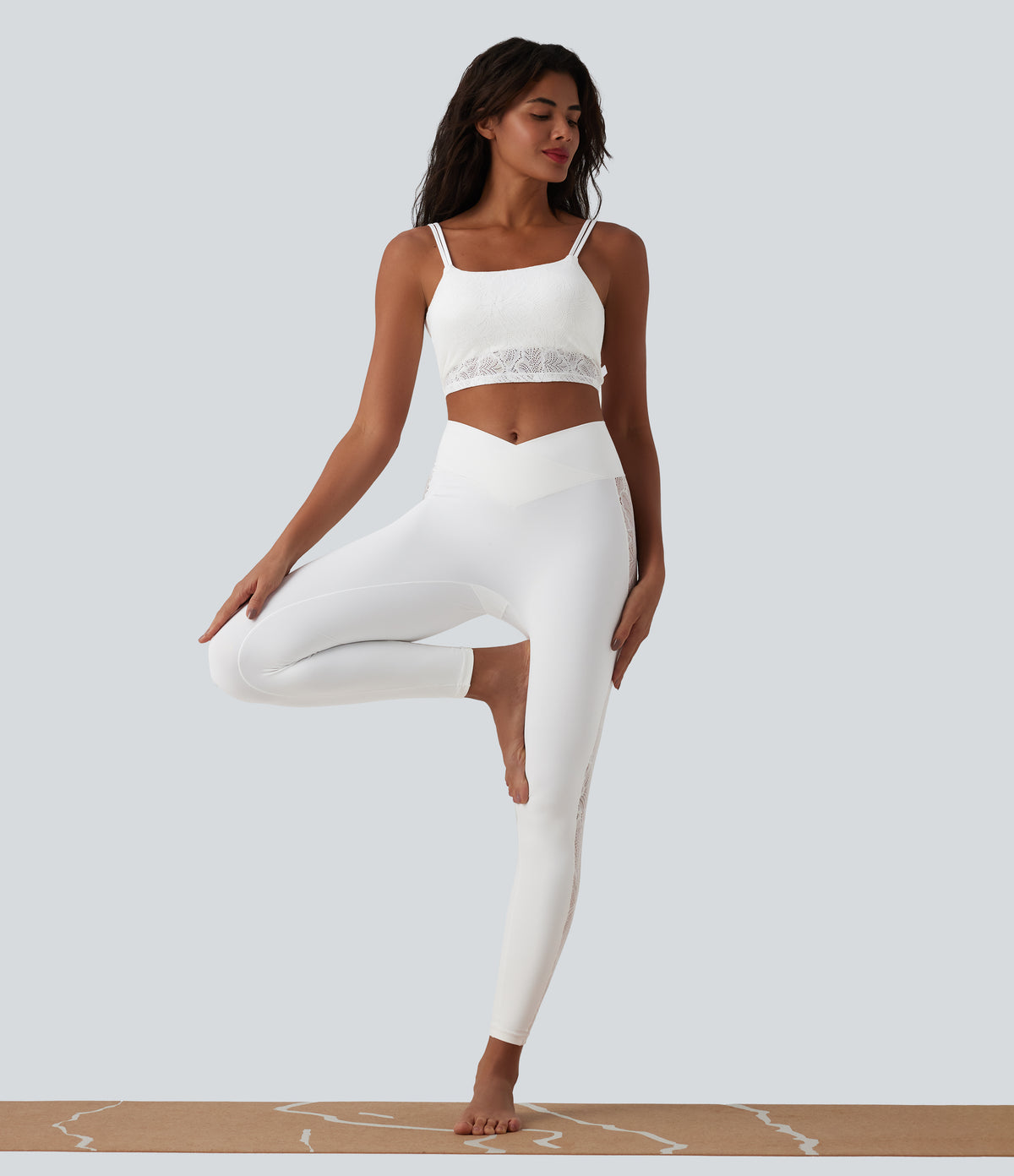 U Neck Lace Cropped Yoga Tank Top — White — view 6