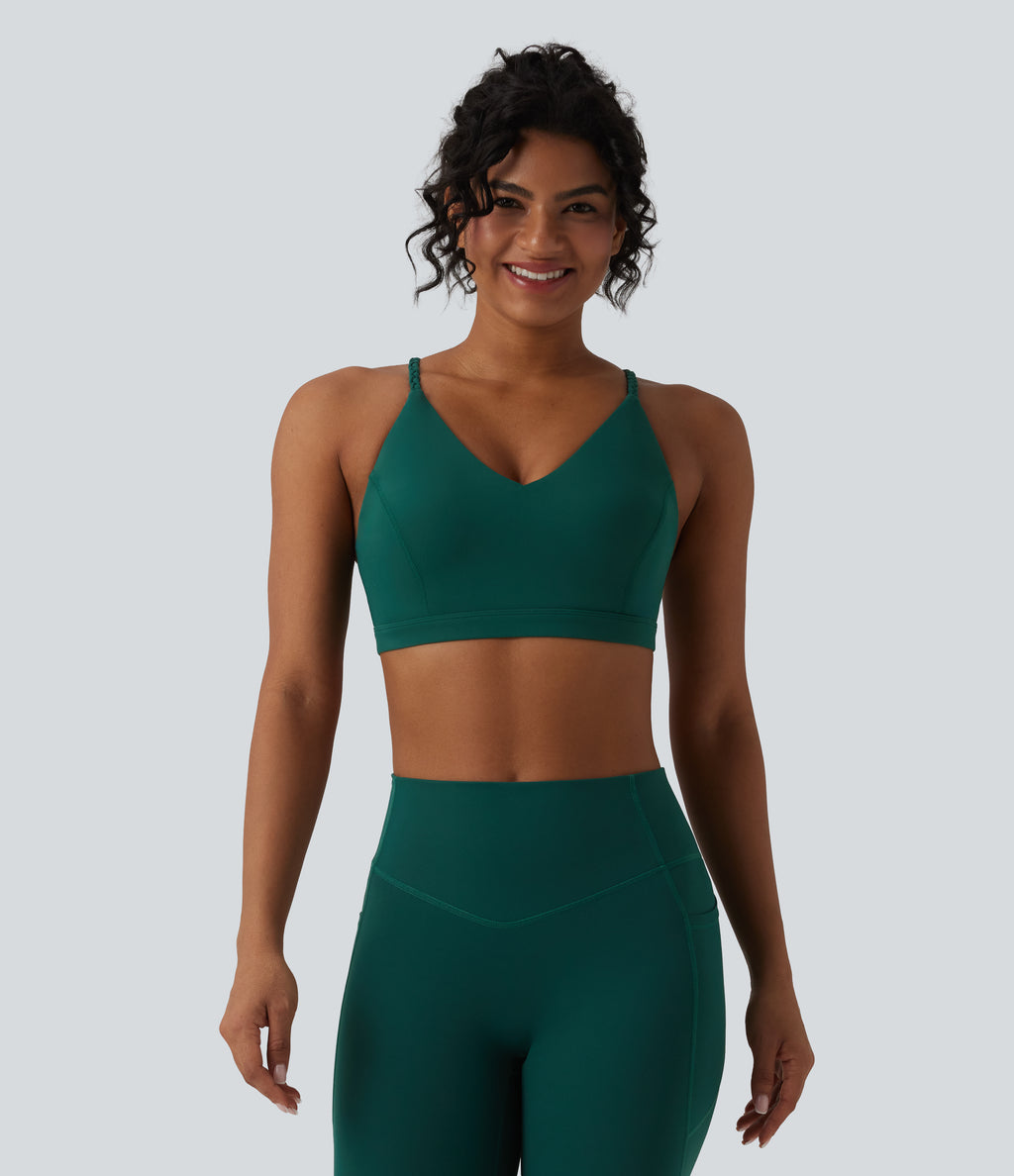 Low Support Crisscross Backless Yoga Sports Bra — June Bug — view 2