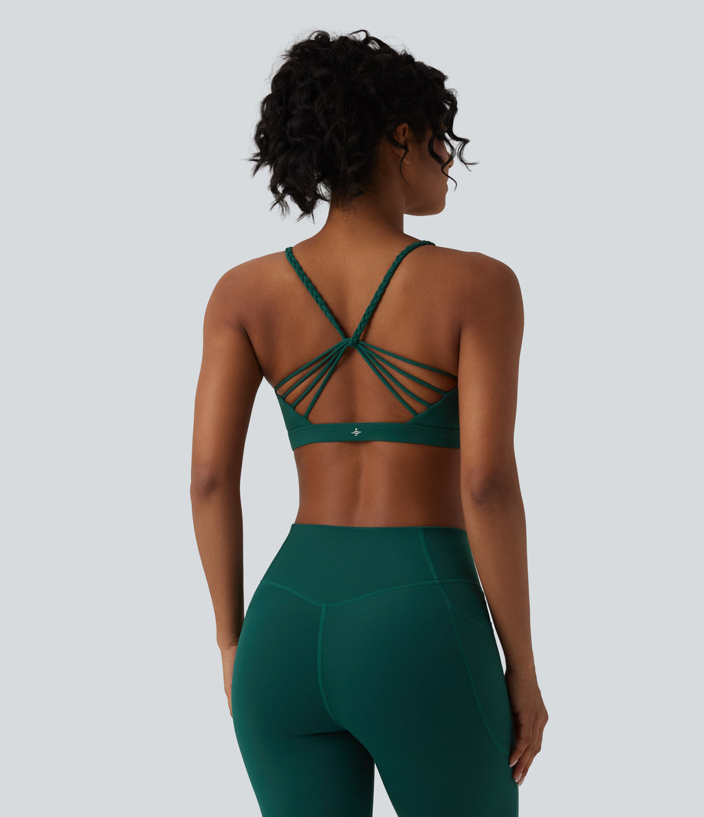 Low Support Crisscross Backless Yoga Sports Bra — June Bug — view 4