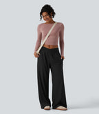 Crossover Low Rise Casual Baggy Trousers with Pockets — Black — view 6