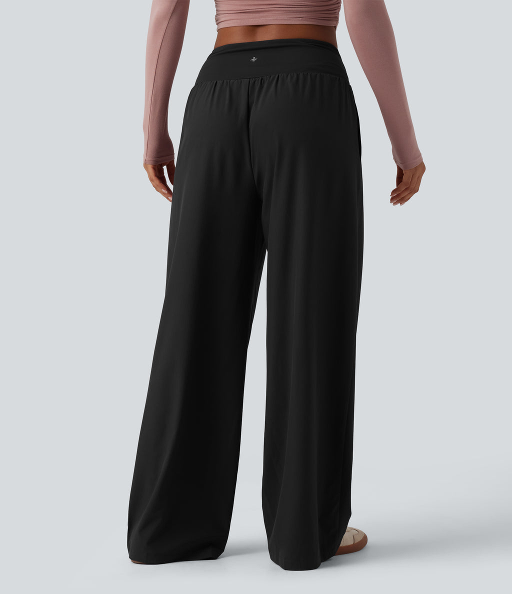 Crossover Low Rise Casual Baggy Trousers with Pockets — Black — view 2