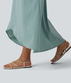 High Waisted High Low Maxi Casual Linen-Feel Skirt — Silverwood Sage — view 8
