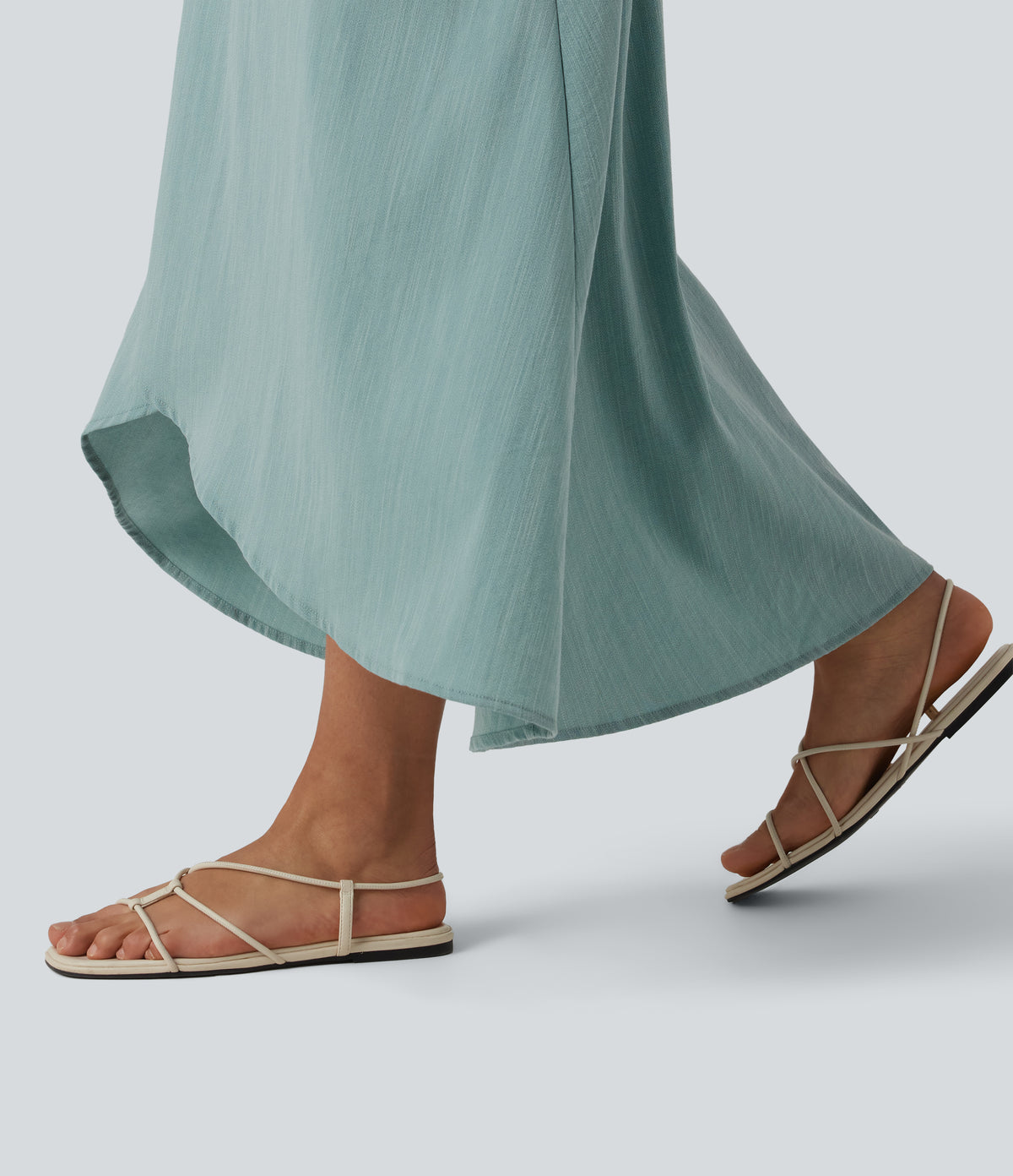 High Waisted High Low Maxi Casual Linen-Feel Skirt — Silverwood Sage — view 8