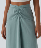 High Waisted High Low Maxi Casual Linen-Feel Skirt — Silverwood Sage — view 6