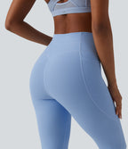 Ribbed Knit High Waisted Drawstring Tummy Control Quick Dry Workout Leggings with Pockets-UPF50+ — Placid Blue — view 5