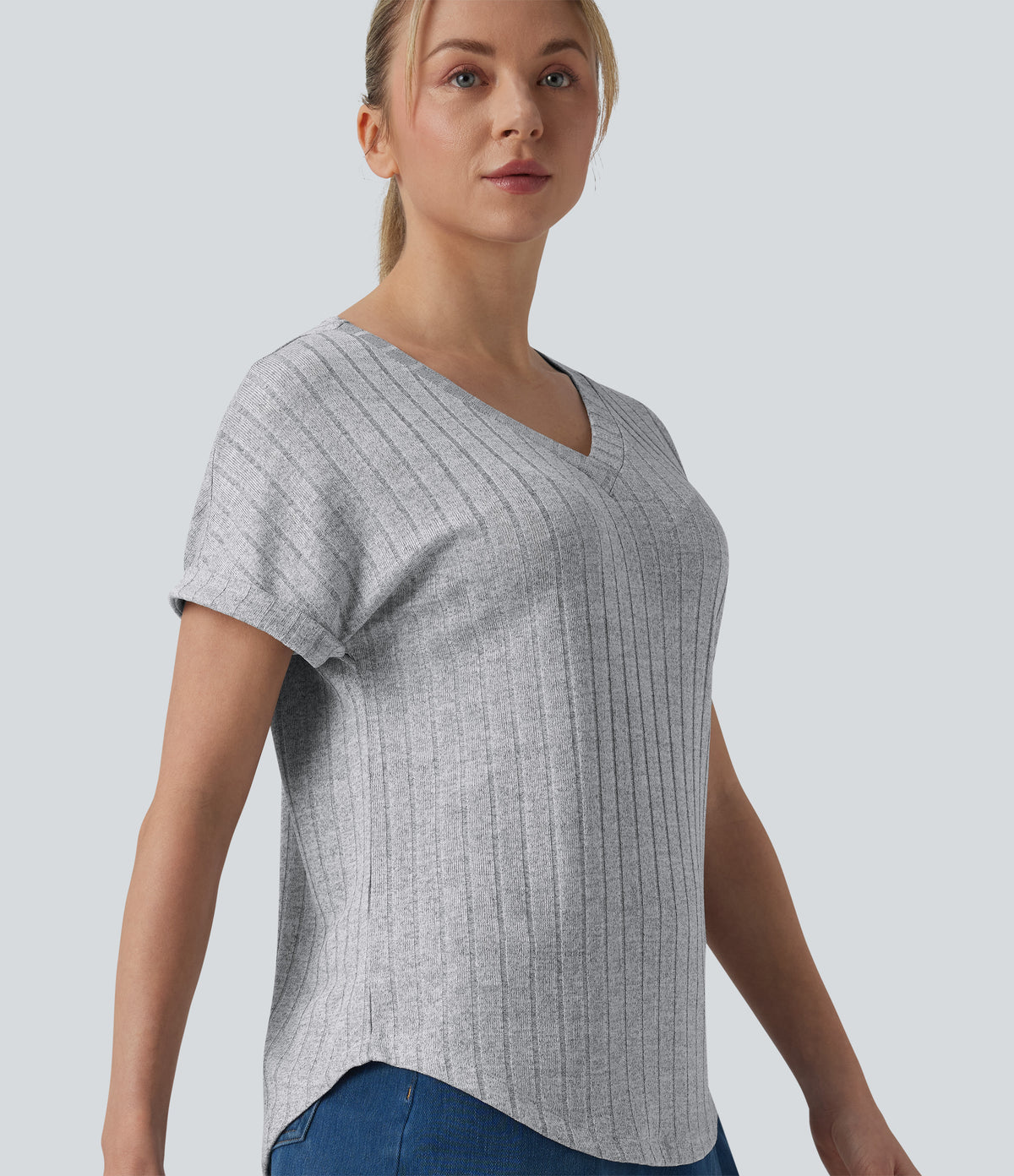 V Neck Short Sleeve Casual T-Shirt — Harbor Mist — view 4