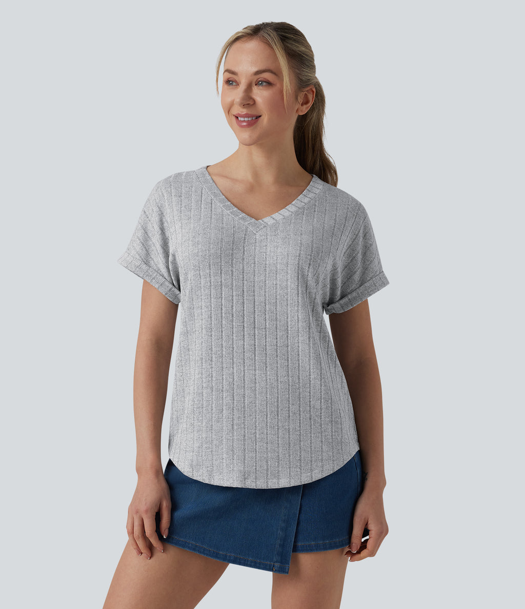 V Neck Short Sleeve Casual T-Shirt — Harbor Mist — view 5