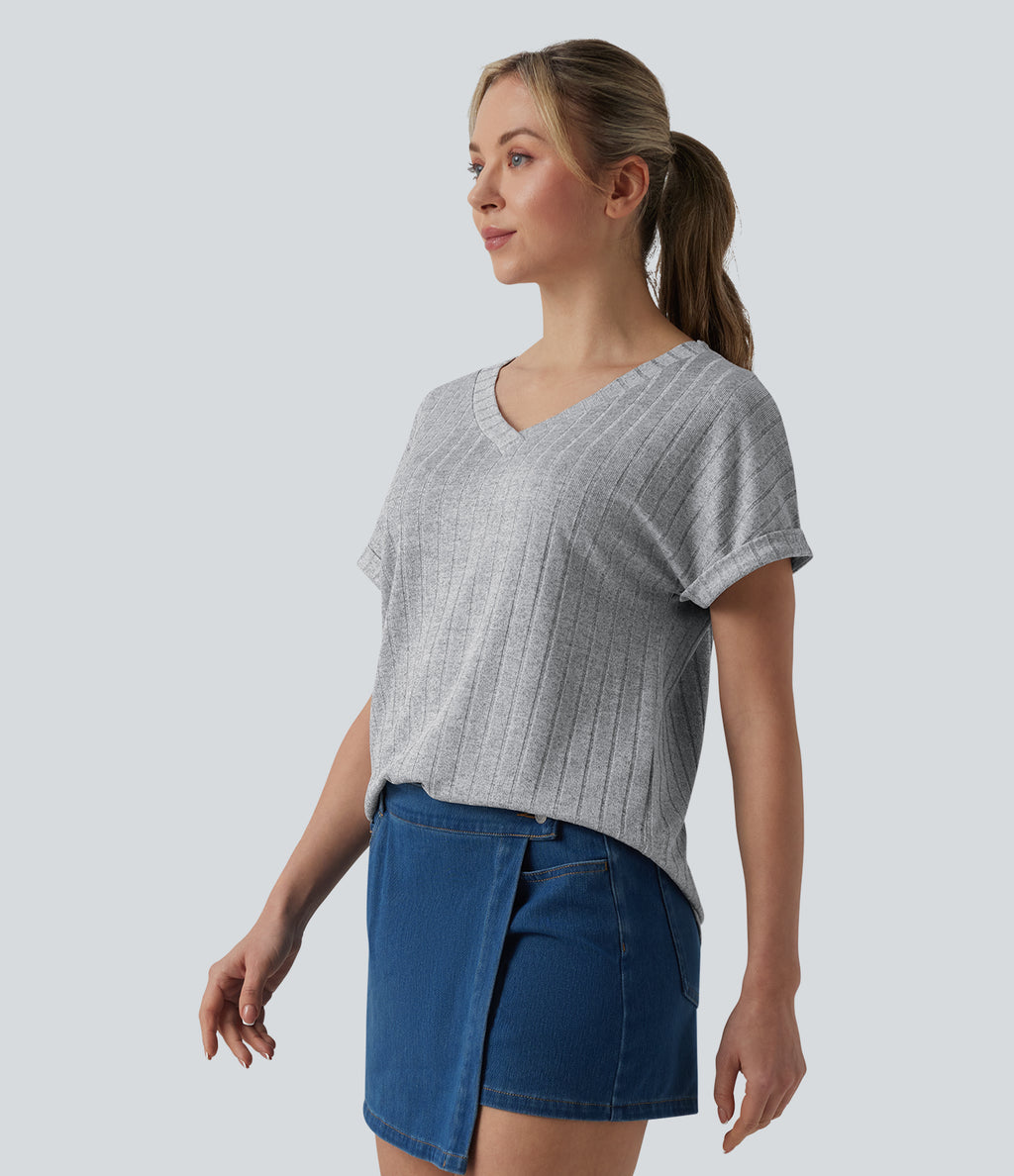 V Neck Short Sleeve Casual T-Shirt — Harbor Mist — view 3