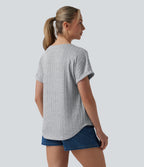 V Neck Short Sleeve Casual T-Shirt — Harbor Mist — view 2