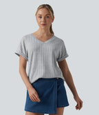 V Neck Short Sleeve Casual T-Shirt — Harbor Mist — view 1