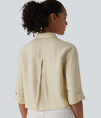 Half Sleeve Casual Linen-Blend Shirt — Desert Veil — view 5