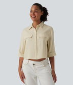 Half Sleeve Casual Linen-Blend Shirt — Desert Veil — view 4