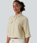 Half Sleeve Casual Linen-Blend Shirt — Desert Veil — view 1