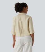 Half Sleeve Casual Linen-Blend Shirt — Desert Veil — view 2