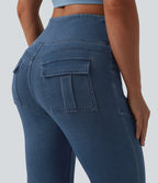 High Waisted Tummy Control Flare Casual Jeans with Pockets — Tide Blue Denim — view 4