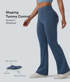 High Waisted Tummy Control Flare Casual Jeans with Pockets — Tide Blue Denim — view 1