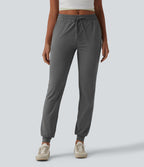 Mid Rise Drawstring Tapered Casual Joggers with Pockets — Darl Gray Floral Yarn — view 6